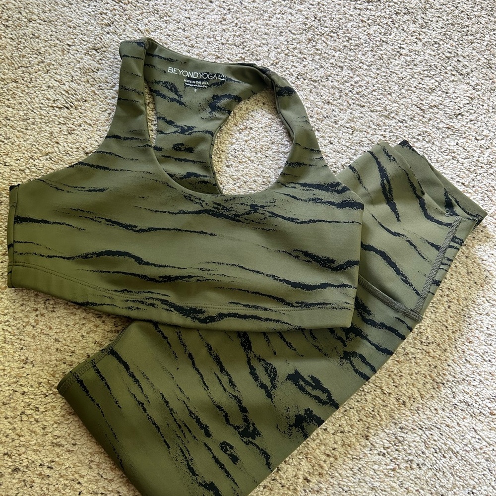 Beyond Yoga Olive and Black Animal Print Set